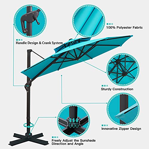 Sunnyglade 11FT Double Top Cantilever Patio Umbrella Deluxe Offset Umbrella 360° Rotation & Integrated Tilting System Heavy Duty Outdoor Umbrella for Market Garden Deck Pool Backyard Patio(Blue) - color: Blue