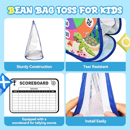 AOSITE Toddler Bean Bag Toss Game for Kids 3-8, 7-in-1 Outdoor Cornhole Board Set with Ring Toss, Sticky Balls Darts, Backyard Lawn Party Games, Birthday for Boys Girls with Storage Bag