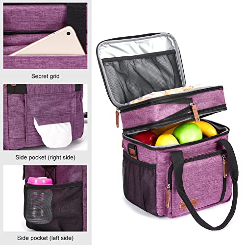 MOV COMPRA Purple Lunch Bag Women, Expandable Insulated Lunch Box for Work, Large Lunch Bag Leakproof Lunch Box Cooler Bag（Purple） - color: Purple