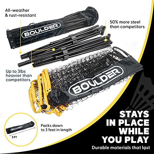 Boulder Portable Badminton Pickleball Net - Foldable/Extendable Poles for Multiple Sports Heights (UP to 5 ft) - Ideal for Tennis, Pickleball, Soccer Tennis - Easy Setup - color: 17ft Black