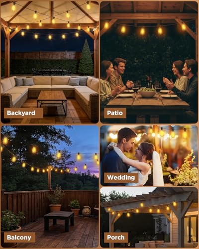 VOLIVO 200FT Outdoor String Lights for Patio, Waterproof Hanging Lights with 65+2 Shatterproof ST38 Edison Bulbs, Dimmable & Connectable Outside String Light for Backyard, Deck, Porch, Balcony - size: 200FT(65 Bulbs)
