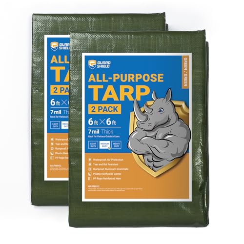 GUARD SHIELD Green Tarp Waterproof 6x6 Feet Medium Duty All Purpose Poly Tarps Cover 7mil (2-Pack) - color: Green, size: 6x6 (2-Pack)