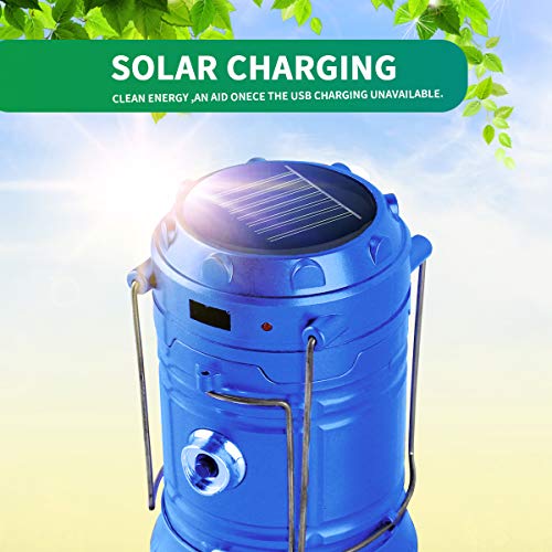 Censinda LED Camping Lantern, Solar and Rechargeable Lantern Flashlight Collapsible and Portable Light for Daily/Camp/Hiking/Night Fishing/Emergency/Hurricanes/Storm(Blue, 1 Pack) - style: Blue
