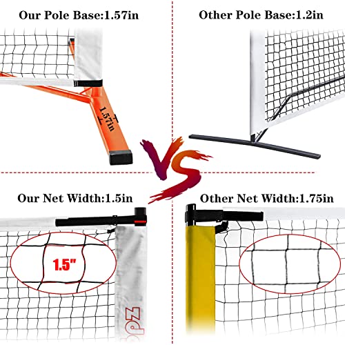 Portable Pickleball Net Set, 22FT Regularion Size Pickle Ball Net with Paddles Set, Outdoor Pickleballs and Carry Bag, Easy Setup for Indoor, Outdoor, Driveway - color: Orange, style: Pickleball Net and Court Marker