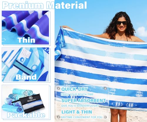 2 Pack Lightweight Thin Microfiber Beach Towel Sand Free Quick Dry Absorbent Compact Soft Pool Swim Travel Towels Extra Large Oversized Beach Accessories packable Essentials Stuff Gifts for Adult - color: 2 Pack Blue Peank Dream World, size: 32x71 Inch