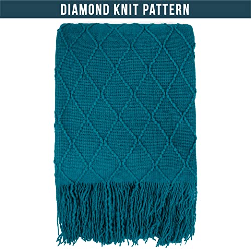 PAVILIA Teal Blue Knit Throw Blanket for Couch, Twin Bed, Soft Knitted Farmhouse Sofa Throw for Living Room, Lightweight Decorative Summer Blanket for Chair, Outdoor Textured Boho Blanket, 60x80 - color: Teal Blue, size: 60 X 80 Inches - Twin