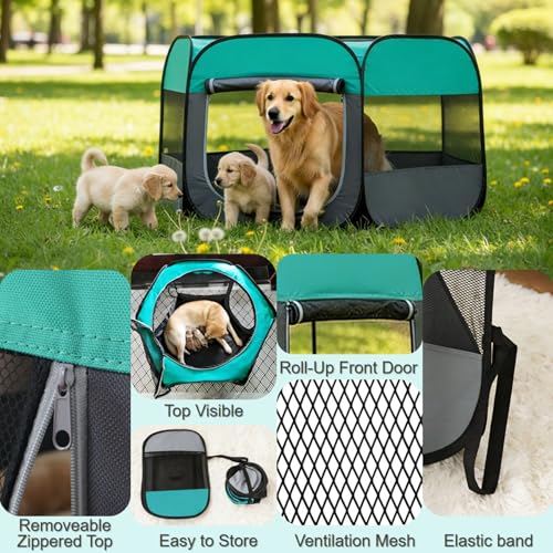 Dog Cat Playpen, Pet Playpen Indoor for Dog Crate Tent Cage Outdoor Foldable Dog Enclosure, Green Small - style: Small(29"L x 29"W x 21"H)