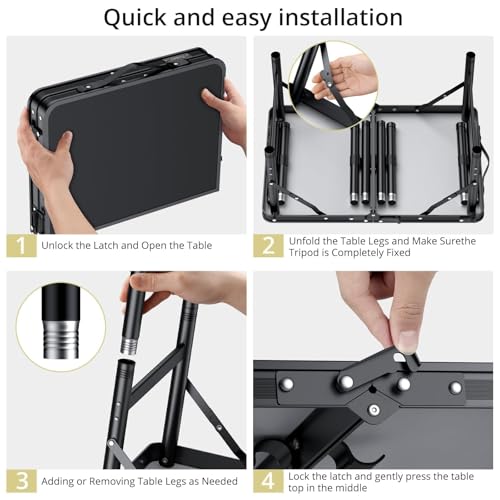 Anbte 2ft Folding Camping Table Max 29.5", 3 Adjustable Height Aluminum Small Folding Table with Storage Net & Portable Handle, Lightweight, for Travel Outdoor Beach Picnic Camp, 23.2" x 16", Black - size: 24"l X 16"w X 29.5h"