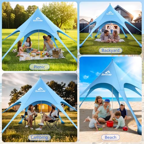 Beach Tent Sun Shelter & Portable Beach Canopy UPF 80+ UV Protection, Beach Shade Canopy with 6 Sandbags, Sand Shovel Ground Pegs for Outdoor Camping, Picnics (12x12 Ft, Sky Blue) - color: Sky Blue