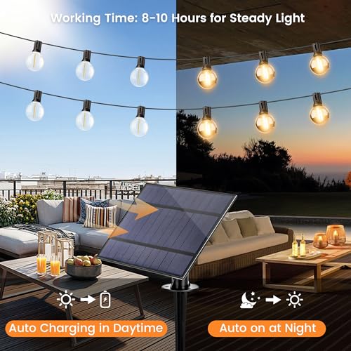 OHLUX 30FT Solar String Lights Outdoor, Waterproof Solar Patio Lights with Remote, 17 Shatterproof LED Filament G40 Globe Bulbs, 2200K Soft White, Dimmable Outside Hanging Light for Backyard Deck - size: 35FT