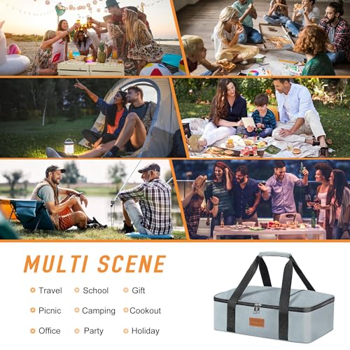 Insulated Casserole Carrier - Single Layer Design, Food Warmer Bag for Hot&Cold Food Travel, Fits 9x13 Casserole Dish, Leak-Proof, Durable Nylon, Zip Pockets, Grey - color: grey-1