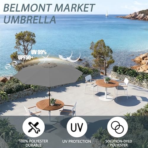 9FT Large Outdoor Patio Umbrella Pool Market Umbrella-UV Resistant, Easy Push Button Tilt and Crank, 8 Sturdy Ribs Heavy-Duty Table Umbrella for Deck, Backyard, Garden(Grey) - color: Grey, size: 9 FT