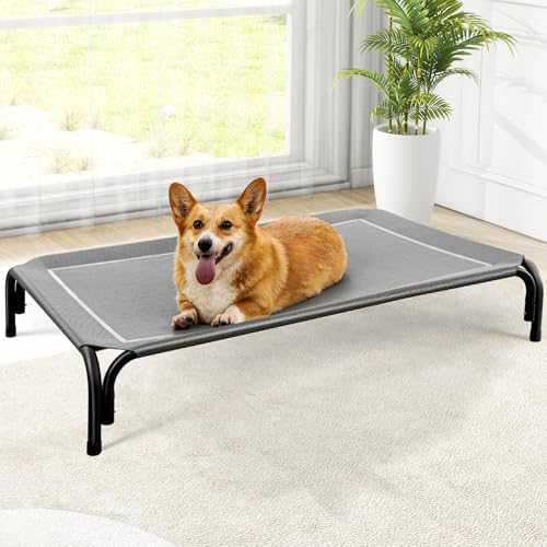 Czpalo Elevated Dog Bed, Raised Outdoor Dog Bed for Medium Sized Dog, Portable Cooling Pet Cot with Breathable & Washable Mesh, Indoor & Outdoor Pet Hammock with Skid-Resistant Feet. - color: Grey, size: M(35.50"x25.60"x8.00")