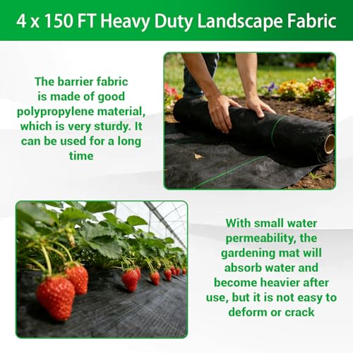 Weed Barrier Fabric Planting Cover - 4 x 150 FT Heavy Duty Landscape Fabric Ground Cover Block for Outdoor Planting - size: 4 x 150 FT