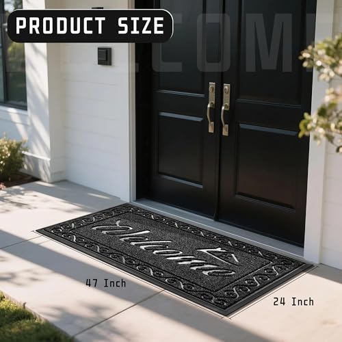 Yimobra Welcome Mat, Heavy Duty Sturdy Door Mats for Home Entrance Outdoor Indoor, Front Doormat for Outside Patio Floor Entry Porch Garage Office, Waterproof, Low Profile, 47 x 24, Black - color: Black, size: 47x24 Inch