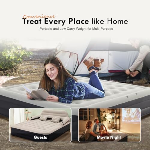 DIMAR GARDEN King Size Air Mattress with Headboard and Pump,Blow Up Mattress Inflatable Bed with Pillows - size: King