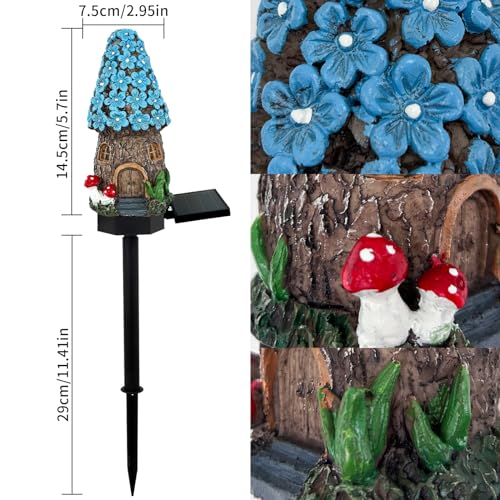 Mushroom Solar Lights Outdoor, Waterproof Fairy Houses Mushroom Garden Decor Decorative Solar Powered Garden Stake Lights for Outside Lawn Walkway Patio Yard (Blue) - color: Blue