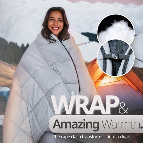GEERTOP Lightweight Outdoor Camping Blankets for Adults, Compact Travel Blanket for Hiking Backpacking All Weather Sleeping Bag Quilt for Beach, Park, Stadium - color: Bluish Grey