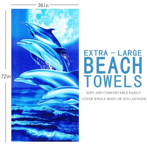 Genovega Oversized Terry Beach Towel 36 x 72 in Soft Extra Large Big Pool Swim Towels for Adults XL Clearance Big Travel Blanket Cruise Vacation Accessories Essentials Lounge Chair Cover Dolphin Sea - color: Blue Dolphin Sea Terry