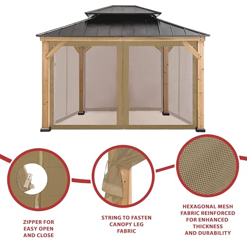 Coastshade Gazebo Canopy Mesh Walls Replacement 8x8 Gazebo Pergola Mosquito Screen Netting for Gazebos with 42Curtain Rings & 42Rail Hooks,Black - color: Black, size: Meshwall-8 x 8 ft