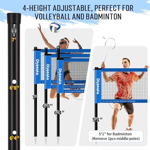 20ft Outdoor Volleyball & Badminton Combo Net Set for Backyard Beach with Adjustable Poles, Durable Anti-Sag Net, PU Volleyball, 2 Aluminum Rackets - color: Blue