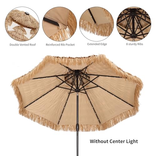GDY 9 ft 2-Tier Solar Tiki Umbrella, 32 LED Ligths Hula Thatched Tiki Umbrellas, Straw Umbrella, Pool, Patio, Beach
