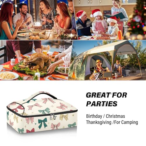Casserole Carriers for Hot or Cold Food Reusable Casserole Dish Carrier Insulated Thermal Large Capacity Durable Perfect for Party Camping Family Gatherings Yellow Fish - color: Bows and Stars Beige