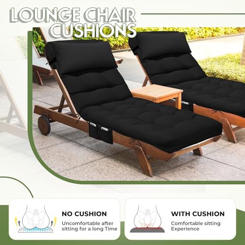 Outdoor Chaise Lounge Chair Cushion, Waterproof Outdoor Chair Cushions for Patio Furniture, 71 x 21 x 4 Inches Replacement Chaise Lounge Cushion with Ties (Black) - color: Black