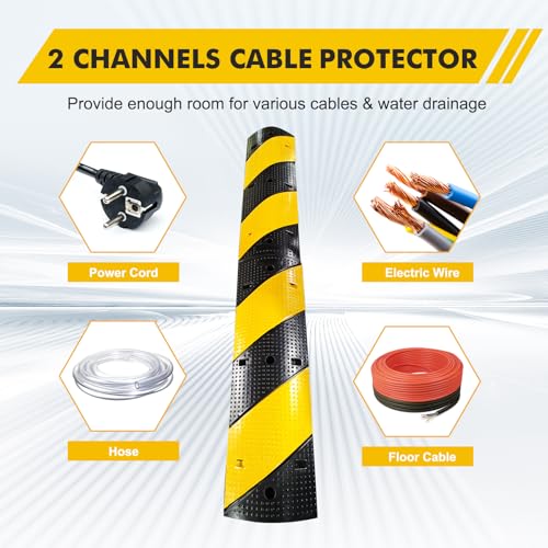 3.3FT Rubber Speed Bump, 2 Pack 2 Channel Heavy Duty Recycled Rubber Temporary Speed Bumps,22000 LBS Load Capacity, Industrial-Grade Traffic Calming Hump for Parking Lots, Garages & Roads