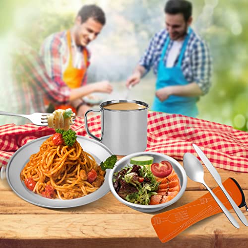 Stainless Steel Camping Cutlery Set - 8 Piece, Includes Spoons, Mugs, Bowls, Plates, Rags & Organizer Straps - Easy to Carry for Backpacking, Camping, Hiking and Picnics - color: Bohemia