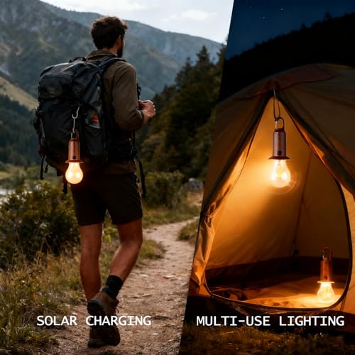 Solar Camping Lights USB Rechargeable Tent Hanging Light Bulb,Portable Outdoor Vintage LED Camping Light,Pendant Emergency Lighting Lantern for Hiking,Backpacking,Fishing,Emergency Outage(Spherical) - size: Spherical