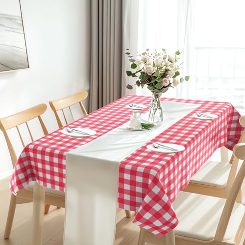 2 Packs Red Gingham Picnic Tablecloths 54 * 108 Inch Red and White Checkered Table Cloths Disposable Red Checke Rectangular Table Plastic Tablecloths for Party - color: Red Gingham, size: 54" x 108" Rectangular (2 Pack)