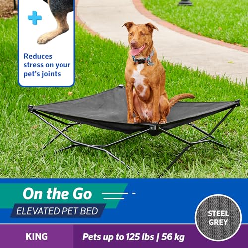 Coolaroo On-The-Go Elevated Dog Bed - Foldable Pop-Up Travel Dog Bed with Breathable, Moisture-Resistant Fabric, Carry Bag Included, Lightweight & Portable, Steel Gray, Extra Large - color: Steel Grey, style: King