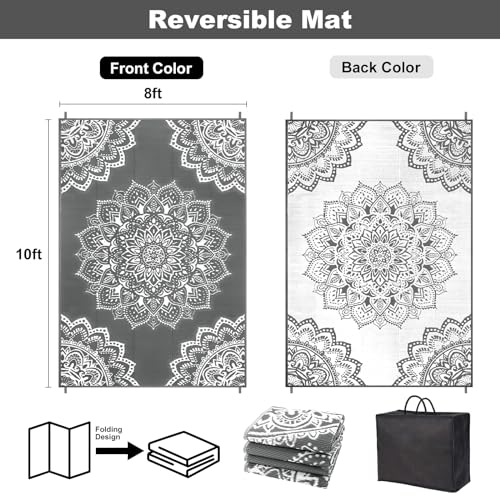 Yamaziot Waterproof Outdoor Rug 8x10 ft, Reversible Plastic Straw Rug for Patio Clearance, Camping, RV Mat, Large Outside Rug Carpet for Porch, Deck, Backyard, Balcony, Picnic (Grey) - color: Grey, size: 8' x 10'