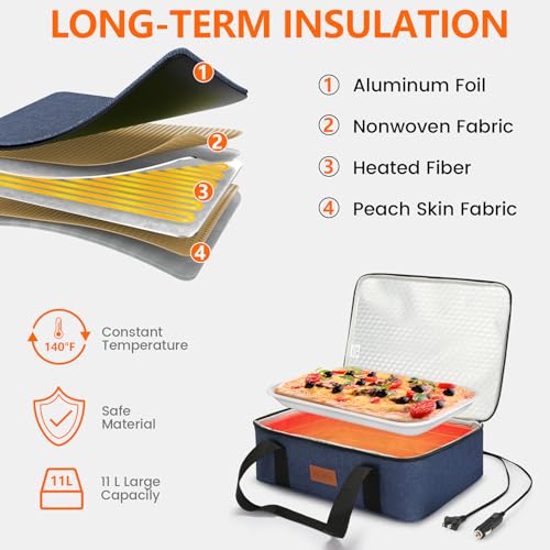 Food Warmer Electric Casserole Carrier - Lunch Bag for Adults for Car Truck, 12V/24V/110V, Thermos for hot Food for Potluck Cookouts Parties Picnic,Lasagna Lugger,Fits 9"x13" Baking Pan - size: Brown