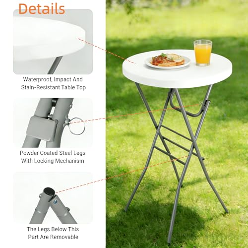 Lakhow Cocktail Table 28in Folding Round High Top Indoor Outdoor with Removable Legs, Tall Bistro Foldable Bar Height Table for Parties, Patio, Backyard, Dining Room, Events, Black- 1PCS - size: 28''×43''/1PC