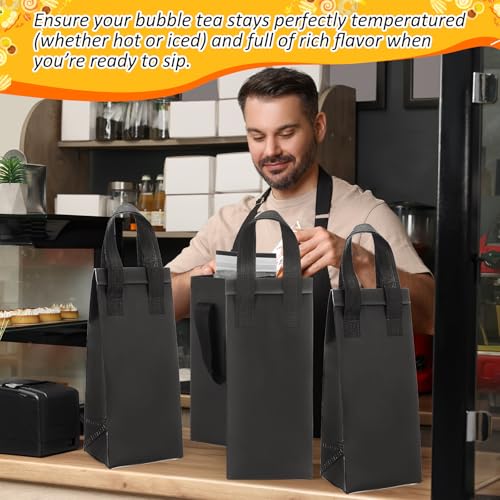 Abbylike 50 Pcs Insulated Take Out Bags Bulk Drink Carrier with Handle for Delivery Hot Cold Food Pizza Coffee Milk Tea Delivery Cooler Bag for Catering Restaurant Picnic