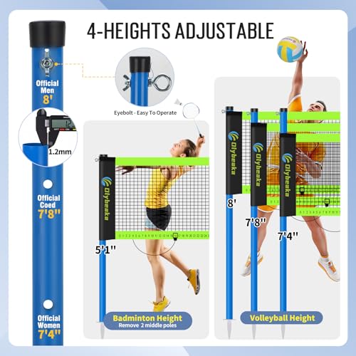 Outdoor Volleyball & Badminton Combo Net Set for Backyard, Beach with 2 Nets, Adjustable Poles, 4 Aluminum Rackets, PU Volleyball, Portable Carry Bag - color: Black