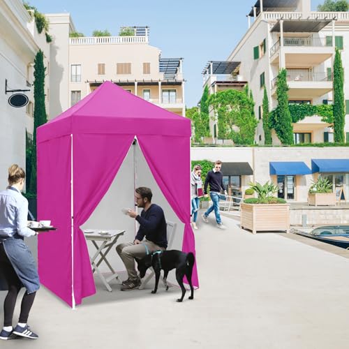 EAGLE PEAK 5x5 Instant Canopy with 4-Side Wall Panels, Small Pop up Portable Canopy Tent with Carry Bag, Light Weight Sun Shelter for Sports, Camping and Beach, Pink - color: Pink