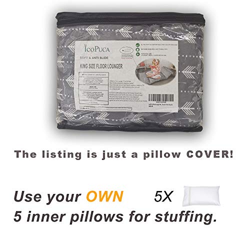 ICOPUCA Floor Lounger Pillow casing for boy Girl, Soft Minky Plush, Arrow Print, Cover/Sleeve/Casing ONLY! Perfect Reading and Watching TV Cushion - Excellent for Sleepovers, King Size; - color: Grey, size: King (Pack of 1)