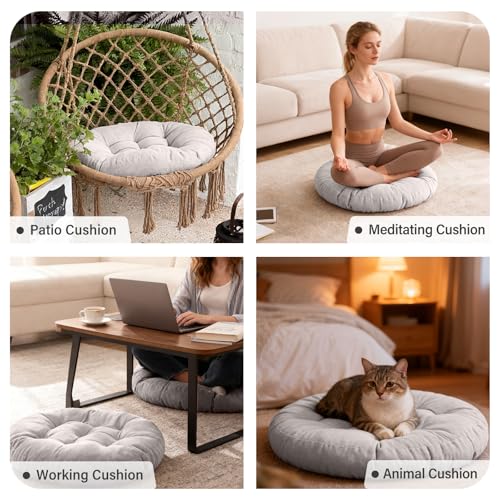 Tiita Outdoor Cushions Square Floor Pillow Thicken Tufted Seat Pad Large Floor Cushion for Yoga Meditation Living Room - color: Round|grey, size: 1 Count (Pack of 1)