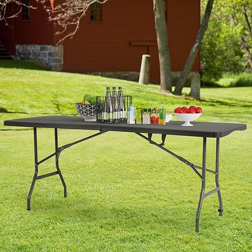 PayLessHere | 6FT Folding Table | Black | Portable Plastic Table with Carry Handle | Waterproof & Foldable Table Design | Steel Frame with Lock | for Events, Camping, Indoor & Outdoor Use - color: Black, size: 6 FT