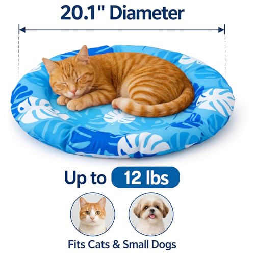 Drydiet Pet Cooling Mat for Cats and Small Dogs, 20.1'' x 20.1'' Thickened Round Blue Pad Anti-Grab Internal Gel Without Water Filling, Lightweight, Washable, Playmat for Indoor/Outdoor - color: Blue, size: 20.1'' X 20.1''