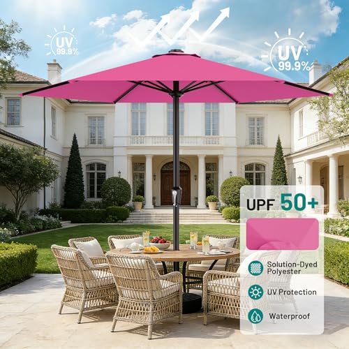 AreShark 11 FT Patio Umbrella for Outdoor, Outdoor Table Umbrella with Push Button Tilt and Crank, Outdoor Patio Umbrellas with 6 Sturdy Ribs, Patio Umbrellas for Market, Garden, Pool (Rose Pink) - color: Rose Pink, size: 11ft