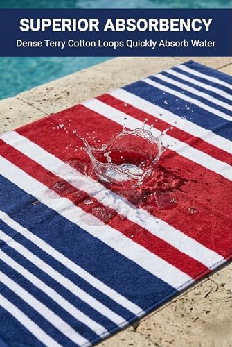 Premium Terry Cabana Beach Towel, Soft Plush Cotton Pool Towel, 30” x 60” Absorbent Quick Dry Travel Towel (Mariner Stripes, 4 Pack) - color: Mariner Stripes, size: 4 Pack