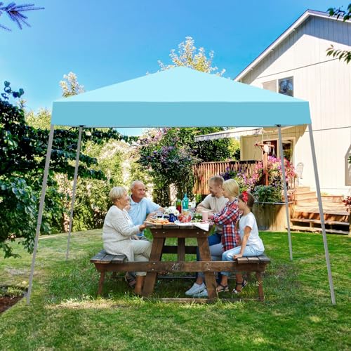 Canopy Tent, 10X10 FT Pop Up Canopy Outdoor Instant Tent Slant Legs with Carrying Bag, Portable Gazebo Shelter for Patio Deck Garden and Beach - 8X8 FT Canopy Cover (Cyan Blue) - color: Cyan Blue