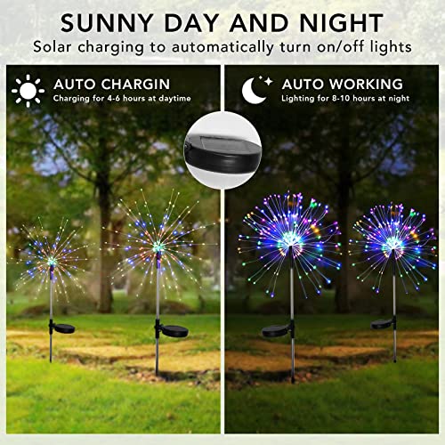 FOOING 6 Pcs Solar Garden Lights Solar Firework Lights, 200 LED String Light 2 Modes Twinkling Nightlight for Outside, Wedding, Party, Patio for Home Decor (Colorful) - style: Colorful 6 pcs-200 LED