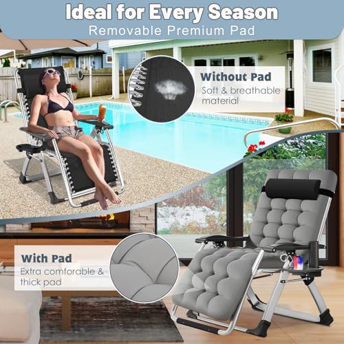Slsy Zero Gravity Chair, Reclining Lounge Chair with Removable Cushion & Tray for Indoor and Outdoor, Patio Recliner Folding Reclining Chair - color: Buff Grey, style: Zero Gravity Chair