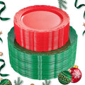 U-QE 100Pcs Christmas Plastic Plates - Green and Red Plate Disposable for Party, Plastic Christmas Plates Disposable Include 50 Red Dessert Plate, 50 Green Dinner Plate Suite for Party - color: Green Red