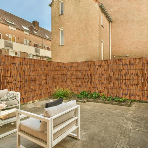KOIUEYW Bamboo Reed Fencing, Light Russet Decorative Bamboo Privacy Fence 5ft High, Reed Curtains for Patio Garden Balcony Outdoor Privacy Screen, 5 x 16 FT (2 Pcs) - color: Light Russet, size: 5 x 16 FT (2 Pcs)